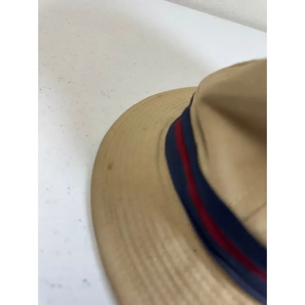 Vintage Stetson Khaki Cotton Fedora Hat Navy Burgundy Striped‎ M Grandpa Fishing